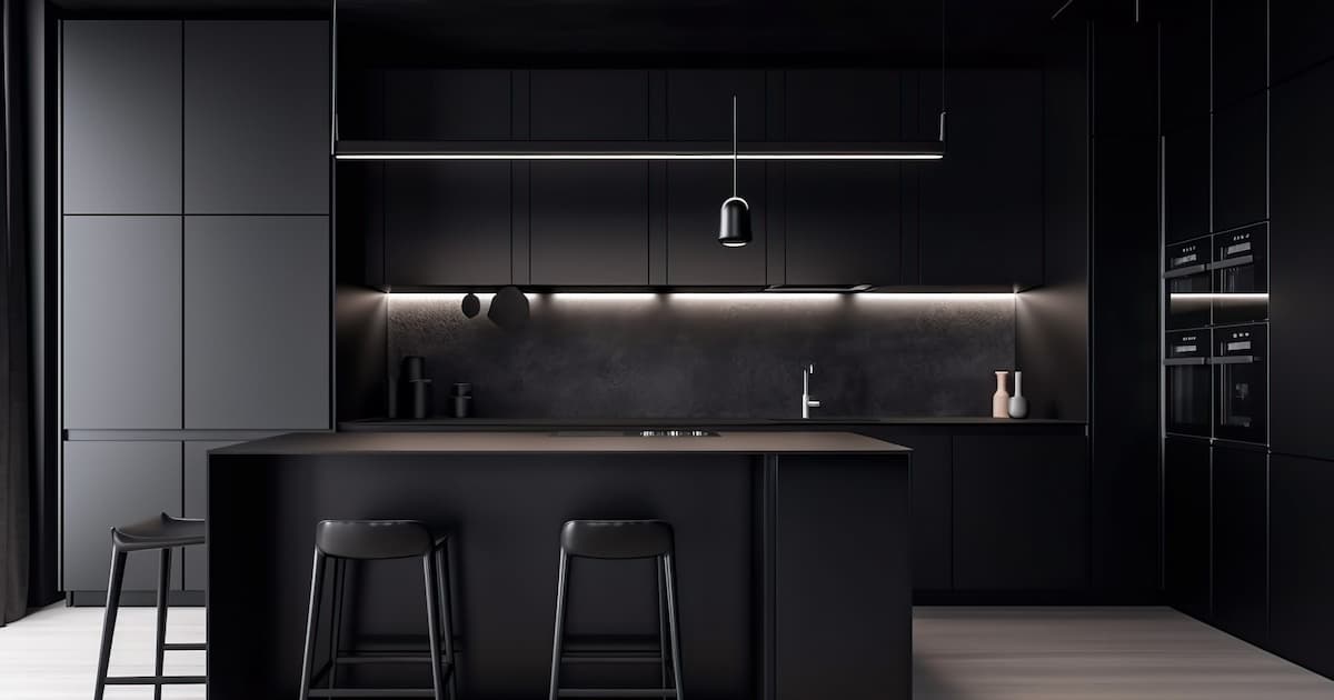 Une cuisine noire moderne et élégante dégage une touche industrielle et un style sophistiqué