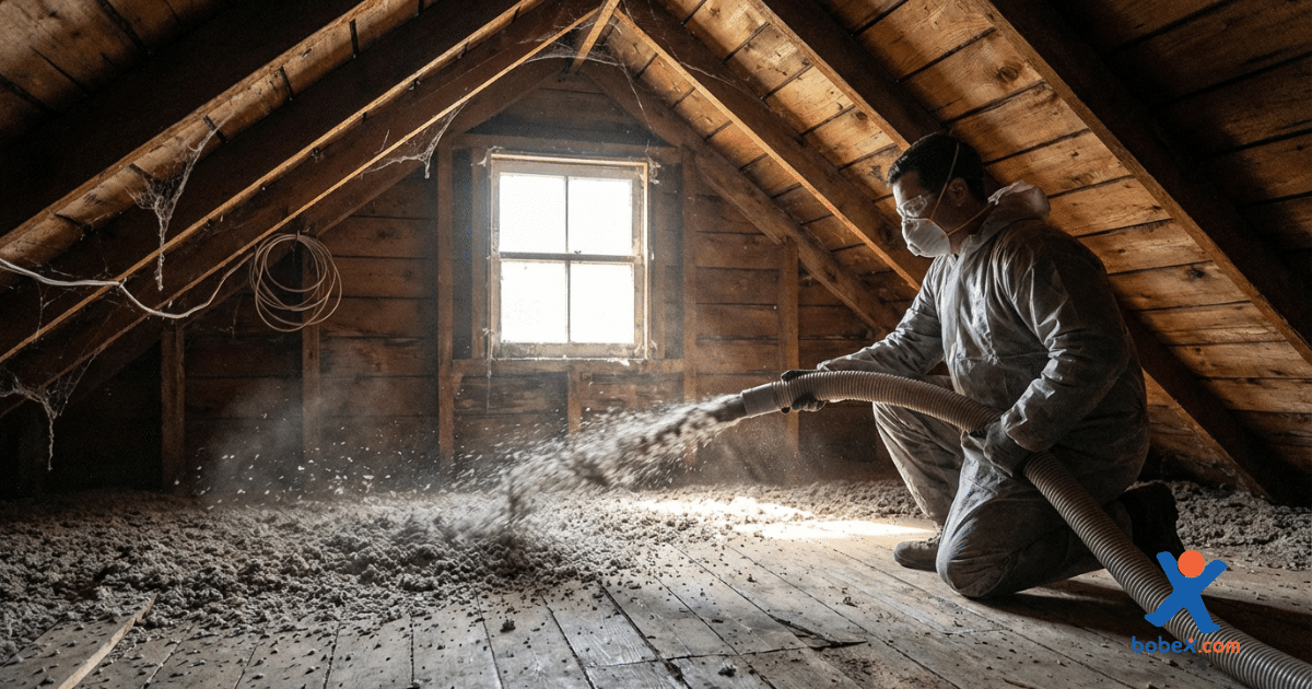 Soufflage d’isolant en vrac pour l’isolation du sol d’un grenier non aménagé 