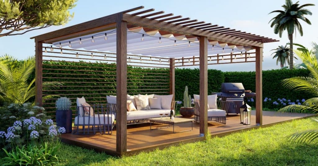 Pergola en bois avec salon extérieur