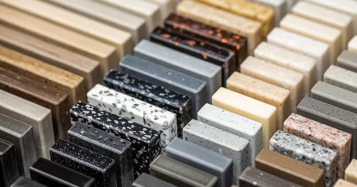 Un ensemble d'échantillons de pierres pour la décoration intérieure. Bel ensemble de marbre et de granit avec des taches, surface onyx. Pierre de finition pour le mobilier et l'intérieur.