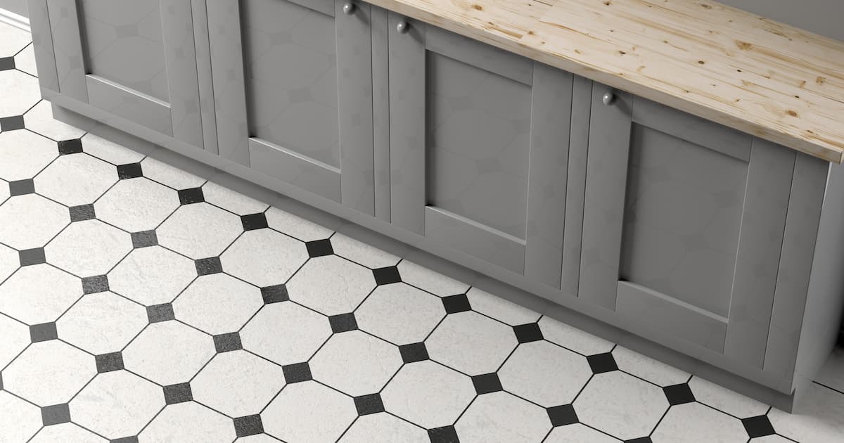 Sol de cuisine en PVC faux carrelage