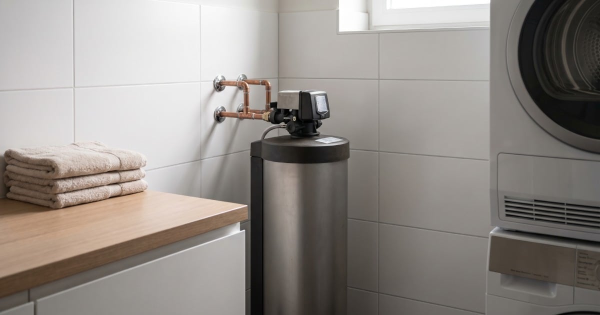 Adoucisseur sans électricité en métal et d'un modèle moderne.