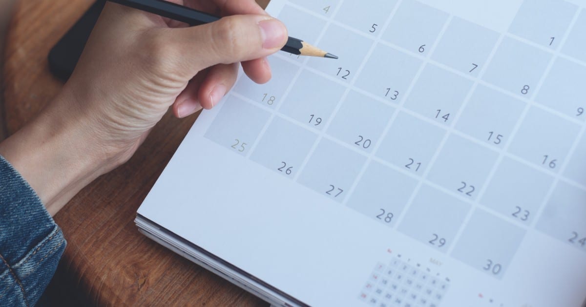 Calendrier présentant les jours du mois de juin.