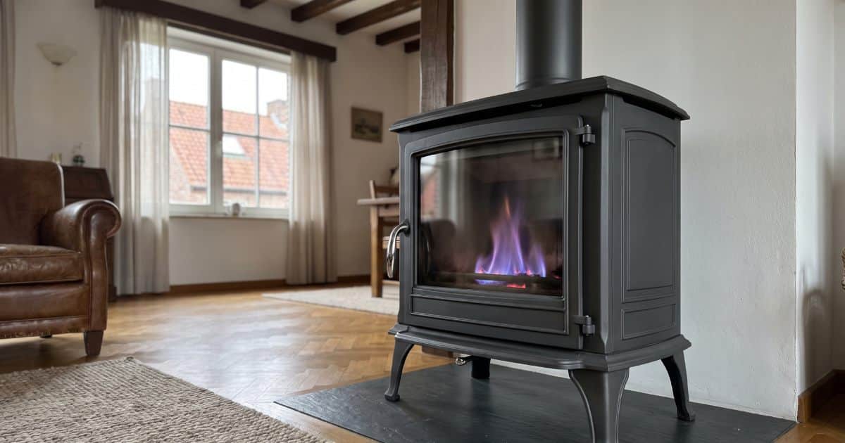 Cheminée au mazout dans le salon d'une maison.