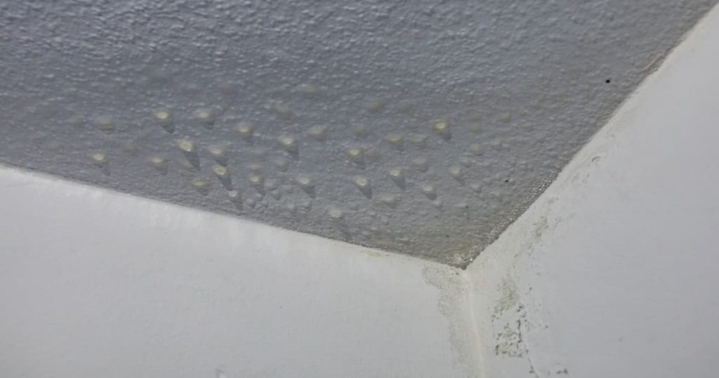 gouttes d'eau de condensation sur plafond