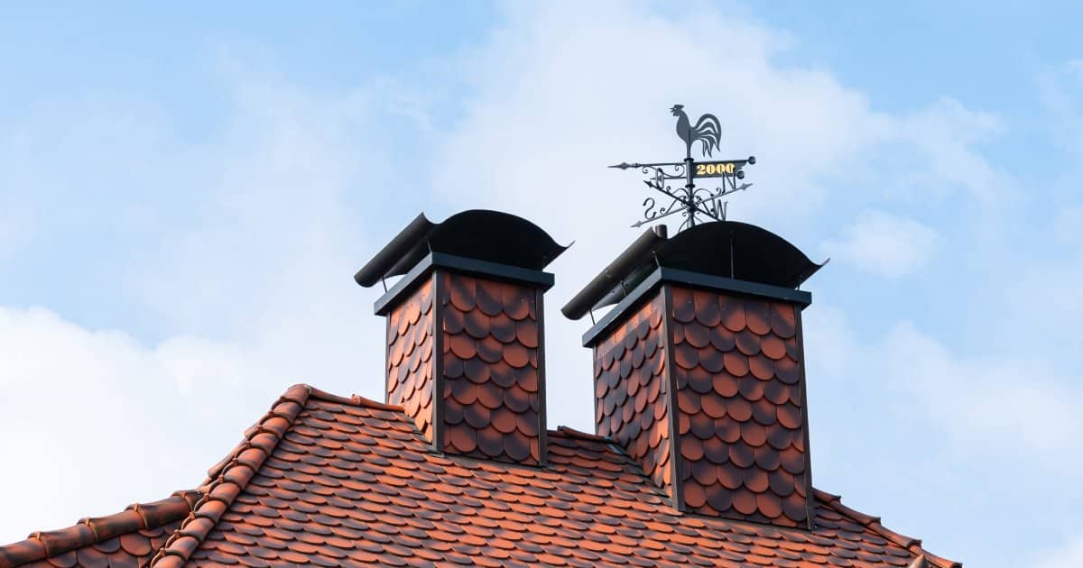 Deux cheminées sur la toiture d'une maison en Belgique.
