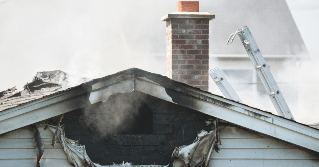 dégât (trou) dans la maison après un feu de cheminée