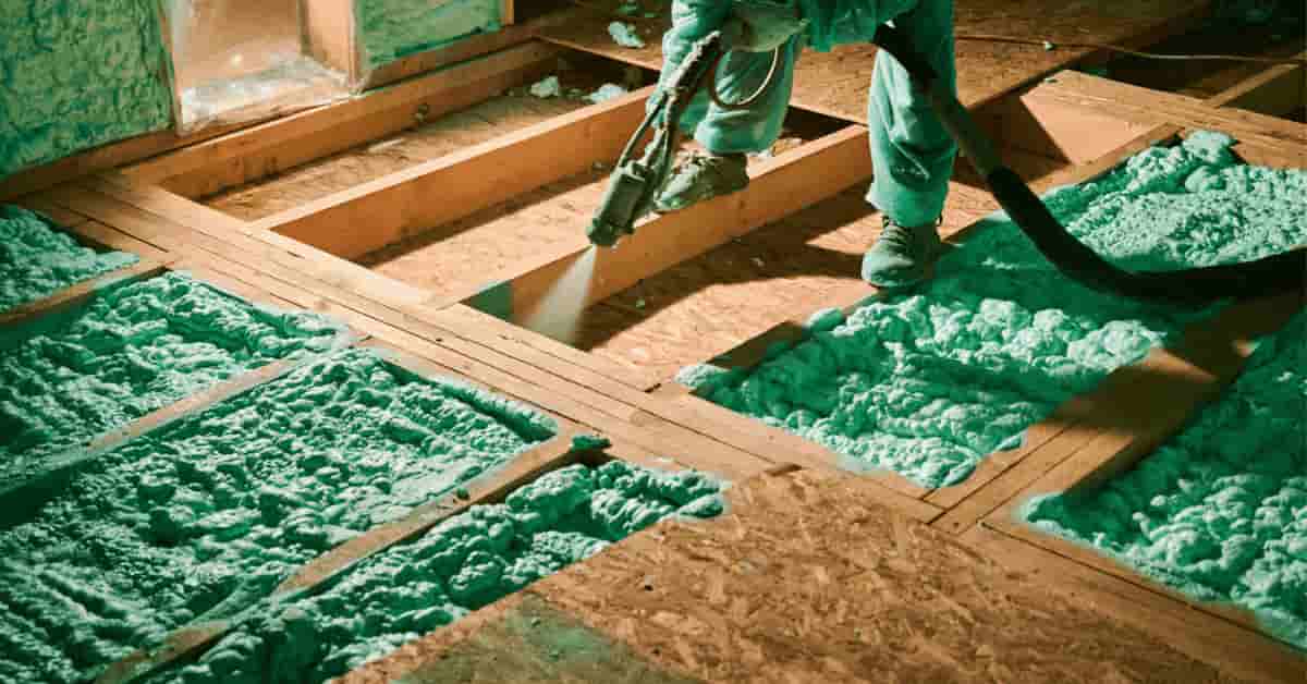 Isolation du sol avec du polyuréthane projetée