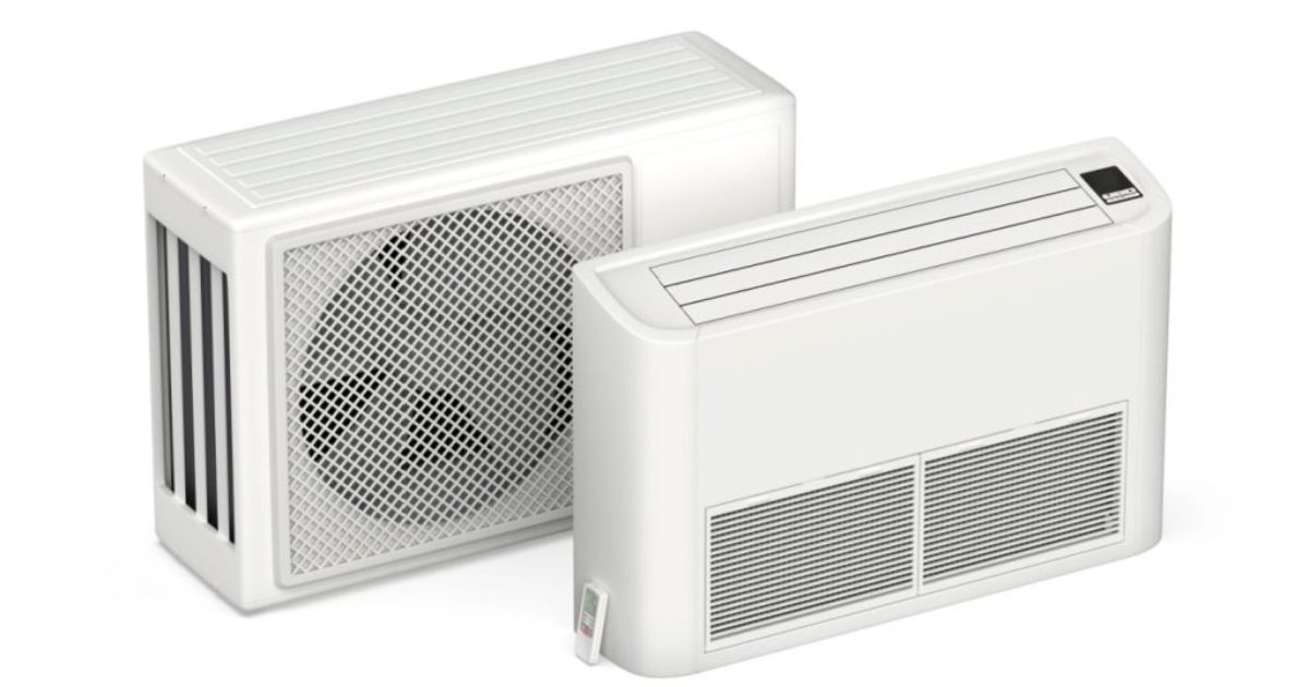 Een mobiele split unit airco met binnen- en buitenunit: een goede oplossing om de temperatuur in een caravan of camper op peil te houden.