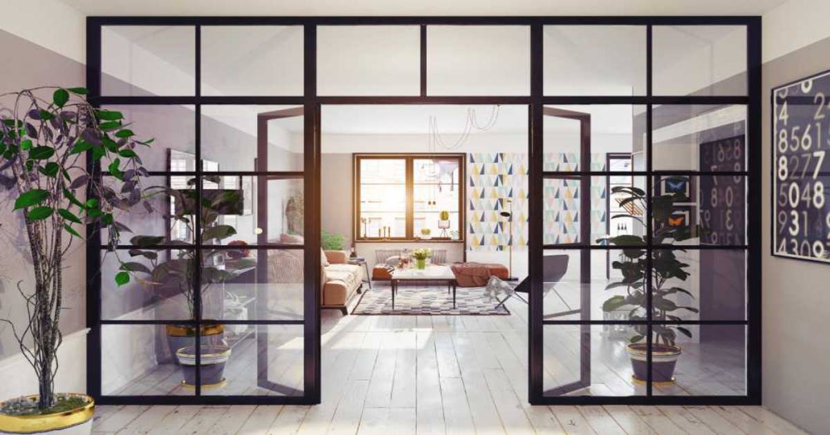 Steellook draai-binnendeuren gevuld met glas. 