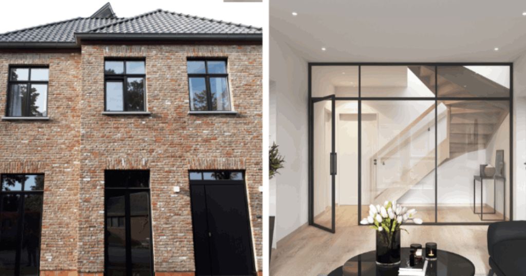Steellook ramen in een landelijke huis.