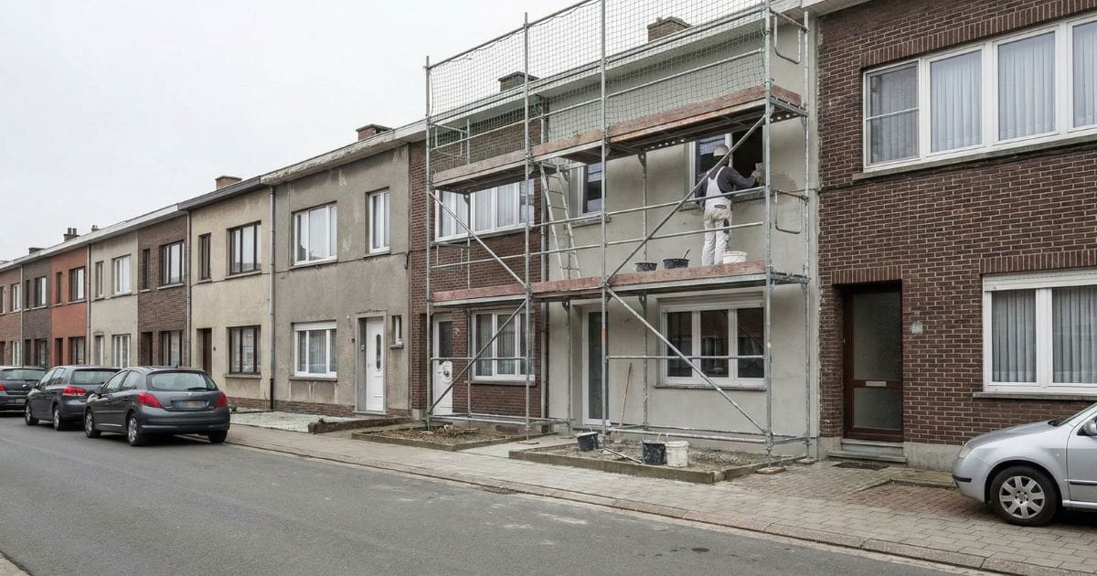 Stellingen voor een grijs rijhuis in Vlaanderen om gevelwerken professioneel uit te voeren