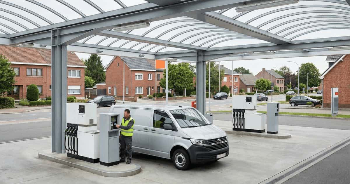 Bedrijfswagen tankt bij aan een tankstation met een tankkaart.
