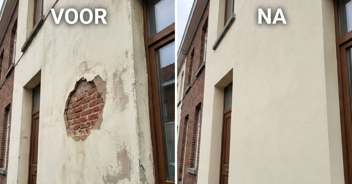 Crepi gevel gat herstellen voor en na