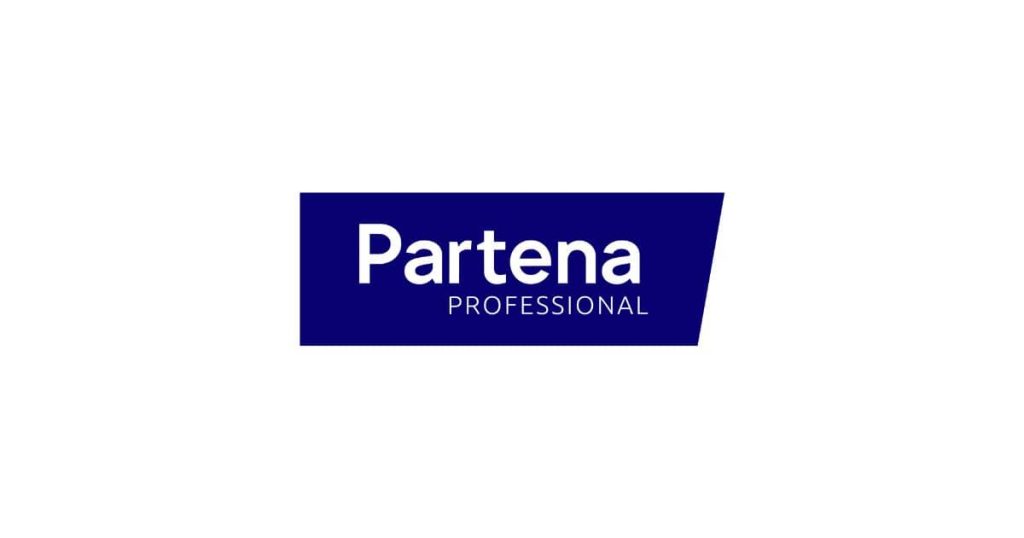 Logo van het sociaal secretariaat Partena Professional, met donkerblauwe achtergrond.