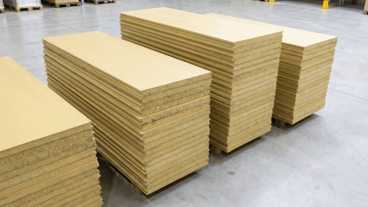 Vier stapels van PUR-isolatieplaten.