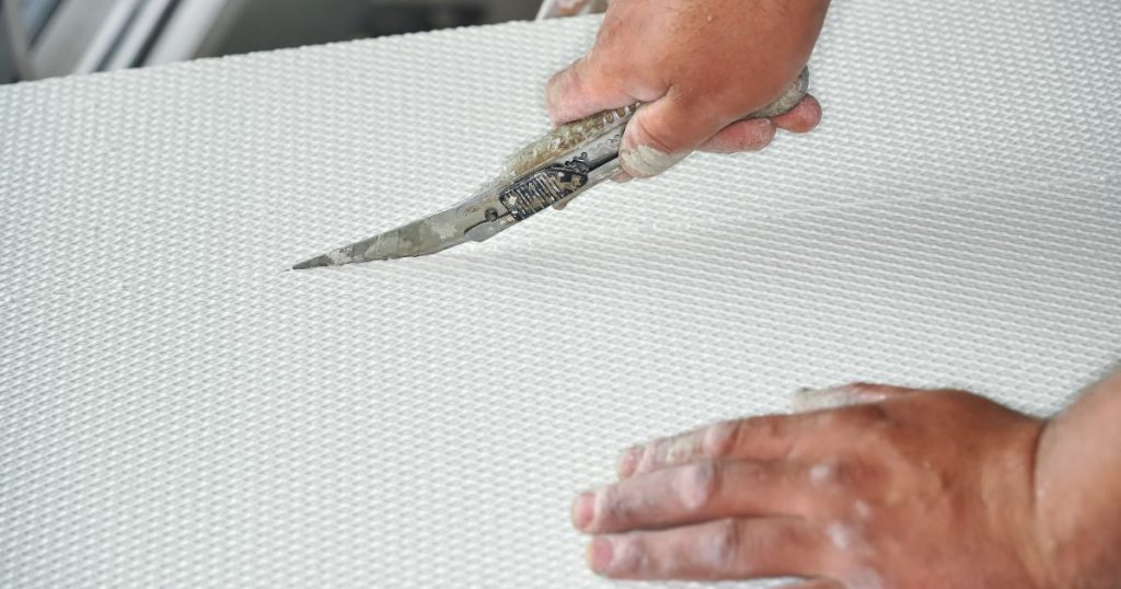 Een dakspecialist snijdt een EPS-isolatieplaat op maat: één van de vele soorten harde dakisolatie.