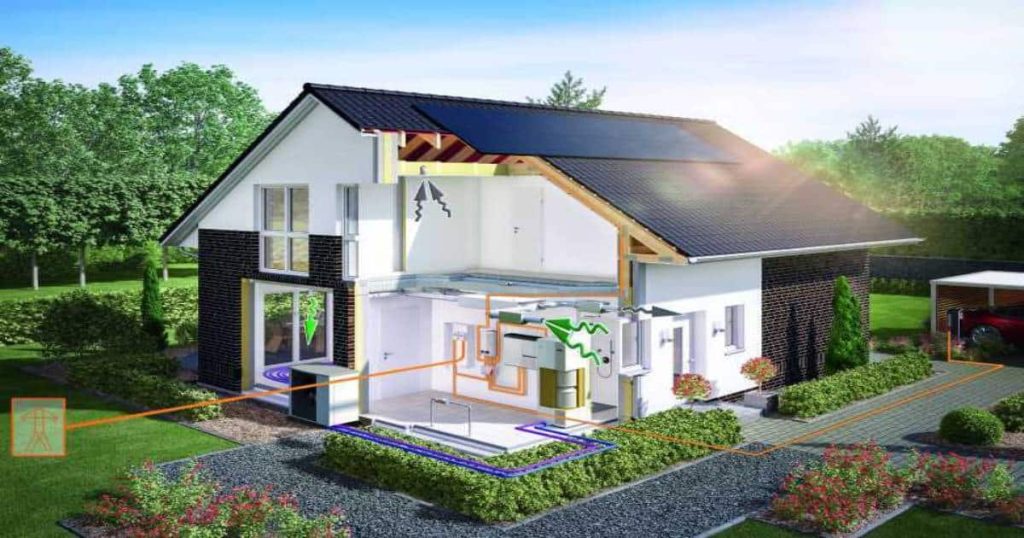 Combinatie van een thuisbatterij en zonnepanelen visueel voorgesteld. 
