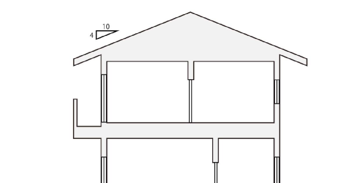 Een eenvoudige tekening van de constructie van een zadeldak met een hellingshoek van 10 graden.